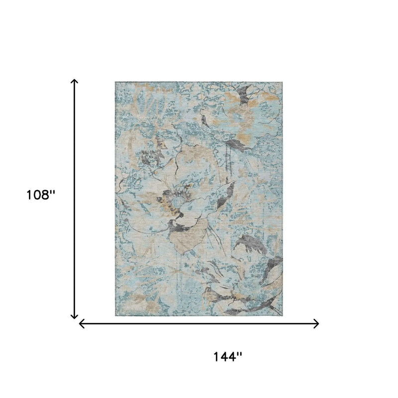 9' X 12' Sky Blue And Blue Floral Washable Indoor Outdoor Area Rug Homeroots Outdoor