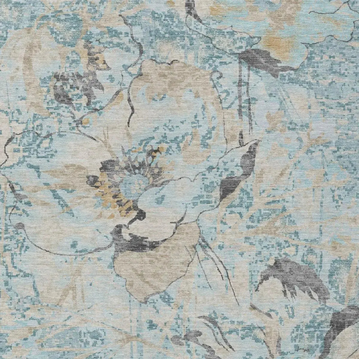 9' X 12' Sky Blue And Blue Floral Washable Indoor Outdoor Area Rug Homeroots Outdoor