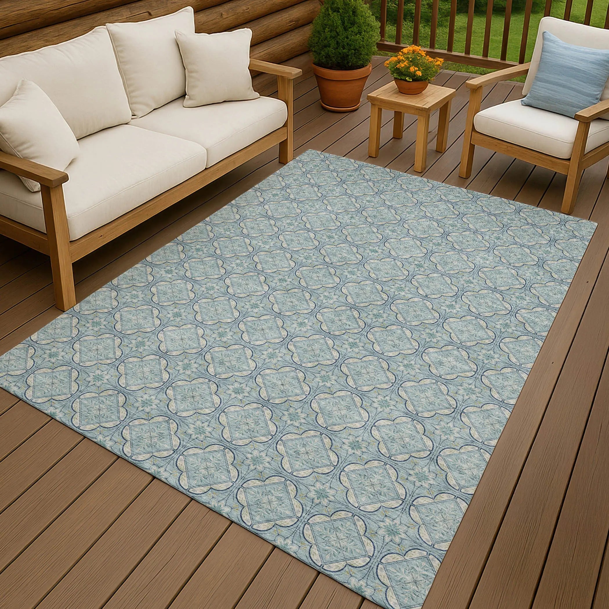 9' X 12' Sky Blue And Blue Geometric Washable Indoor Outdoor Area Rug Homeroots Outdoor