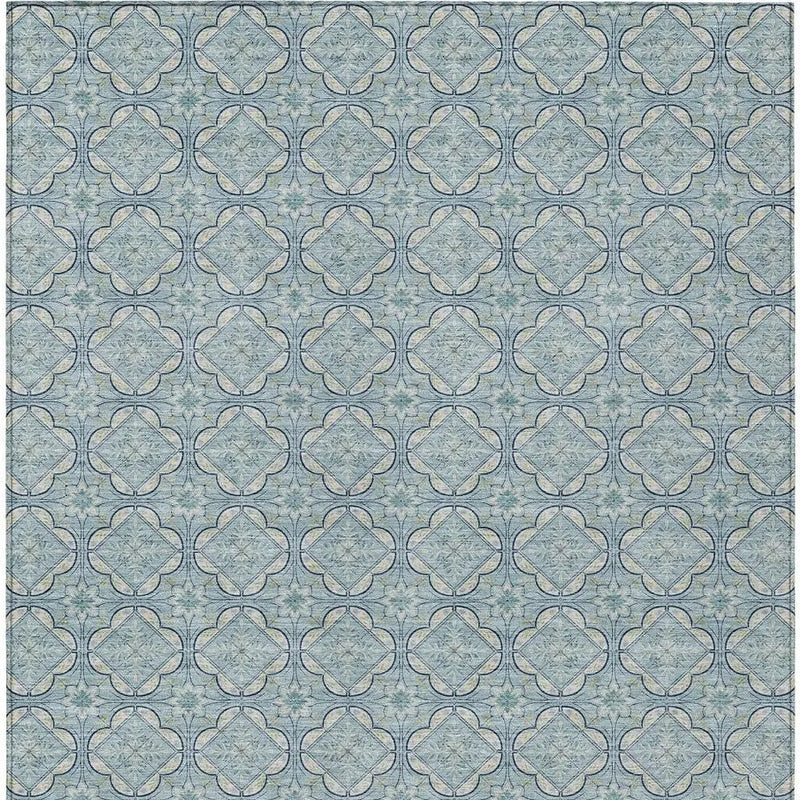 9' X 12' Sky Blue And Blue Geometric Washable Indoor Outdoor Area Rug Homeroots Outdoor
