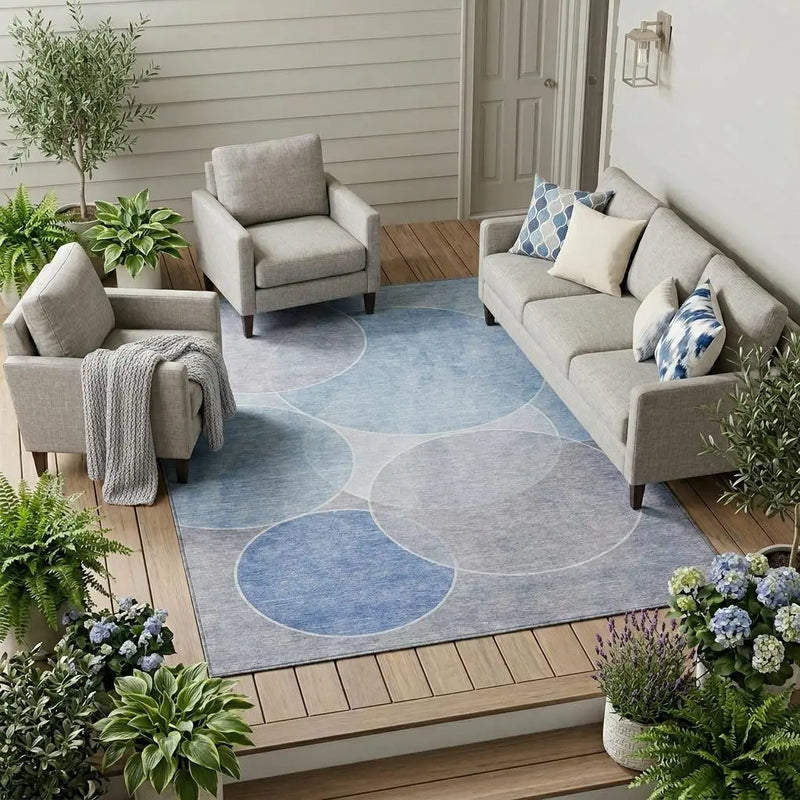 9' X 12' Sky Blue And Blue Geometric Washable Indoor Outdoor Area Rug Homeroots Outdoor