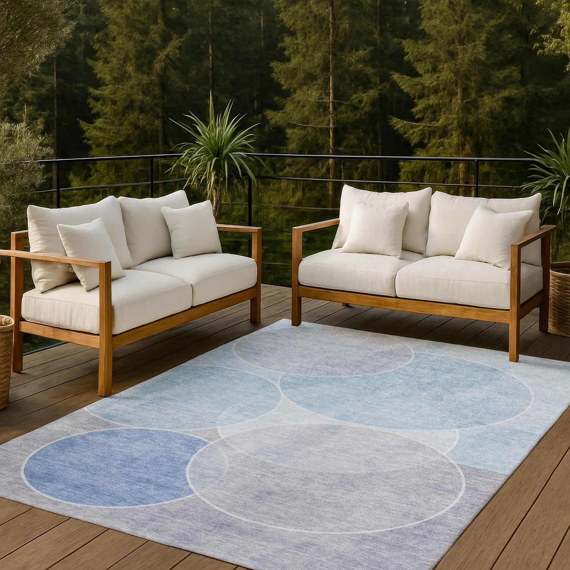 9' X 12' Sky Blue And Blue Geometric Washable Indoor Outdoor Area Rug Homeroots Outdoor