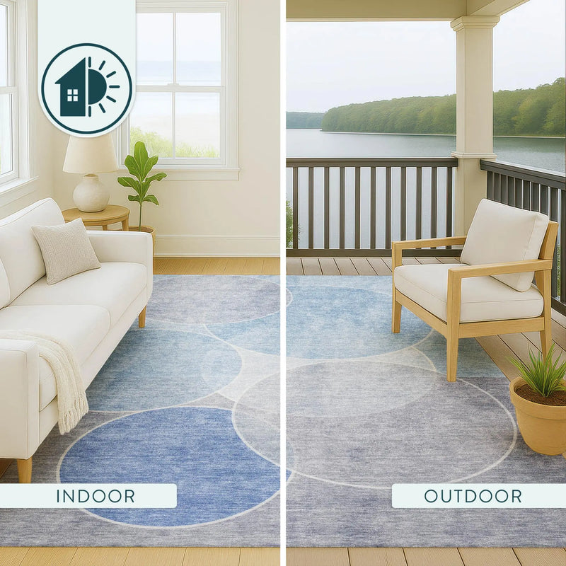 9' X 12' Sky Blue And Blue Geometric Washable Indoor Outdoor Area Rug Homeroots Outdoor