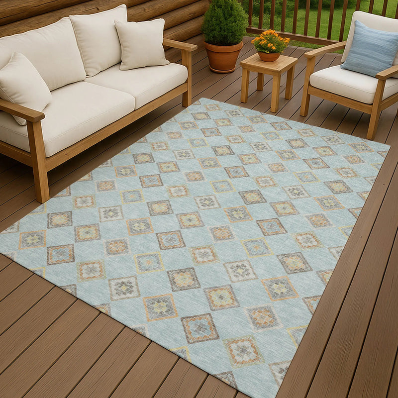9' X 12' Sky Blue And Blue Geometric Washable Indoor Outdoor Area Rug Homeroots Outdoor