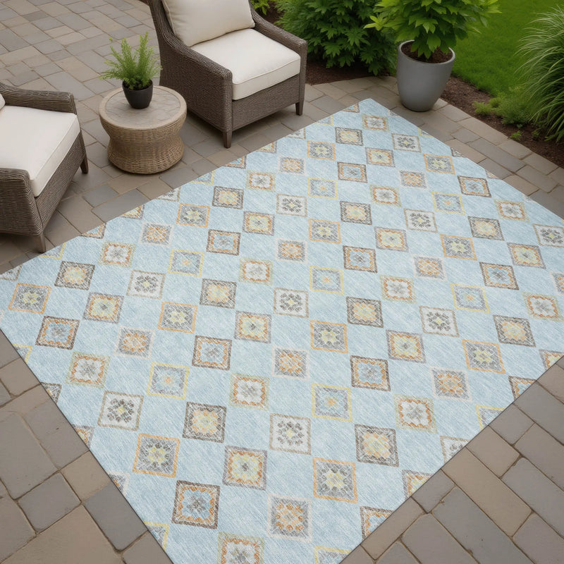9' X 12' Sky Blue And Blue Geometric Washable Indoor Outdoor Area Rug Homeroots Outdoor