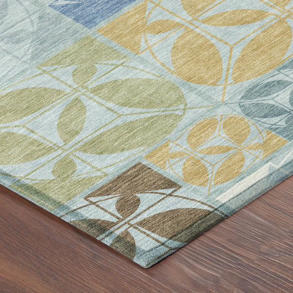 9' X 12' Sky Blue And Blue Geometric Washable Indoor Outdoor Area Rug Homeroots Outdoor
