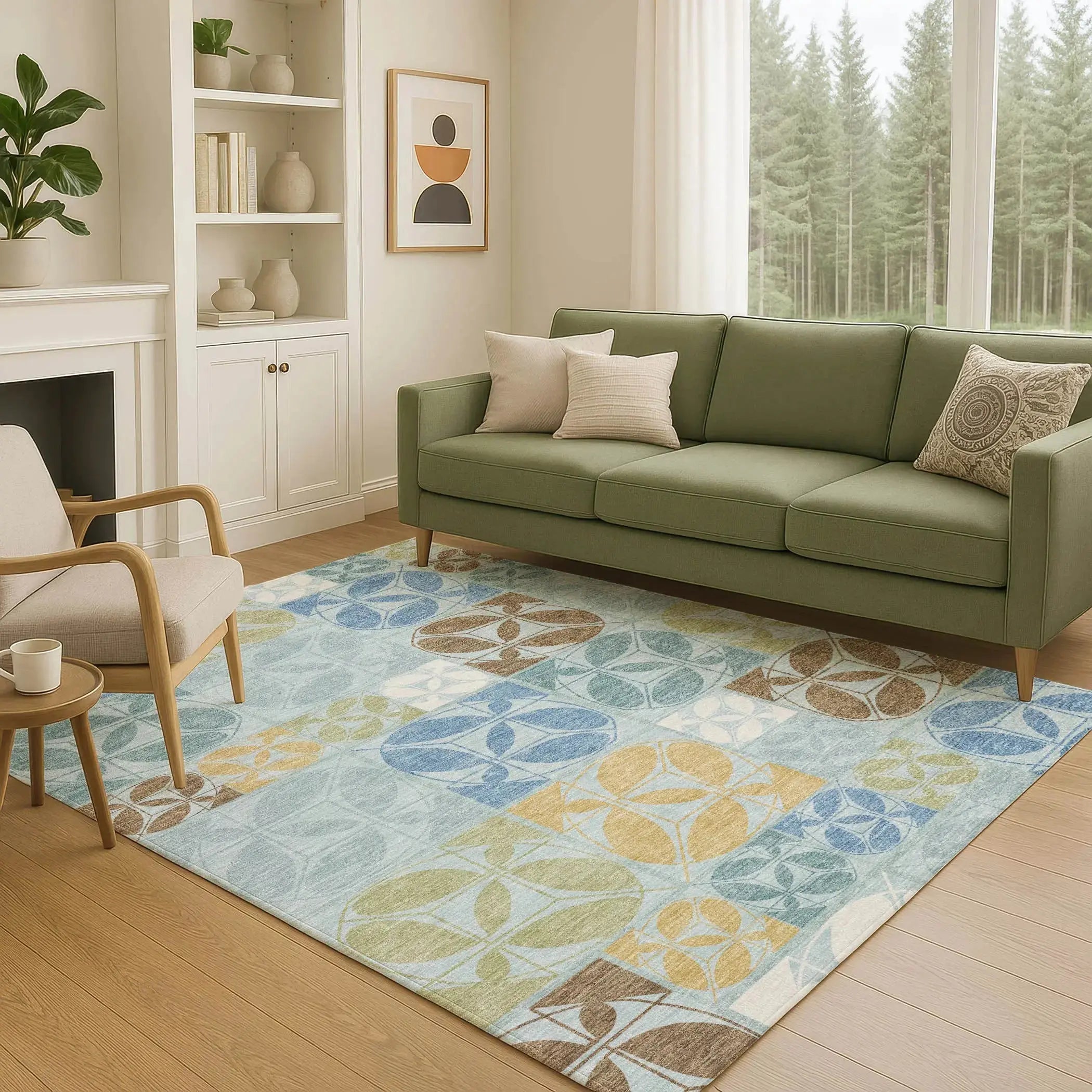 9' X 12' Sky Blue And Blue Geometric Washable Indoor Outdoor Area Rug Homeroots Outdoor