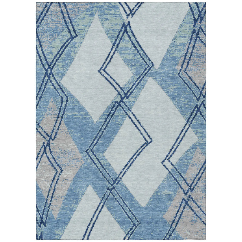 9' X 12' Sky Blue And Blue Geometric Washable Indoor Outdoor Area Rug Homeroots Outdoor
