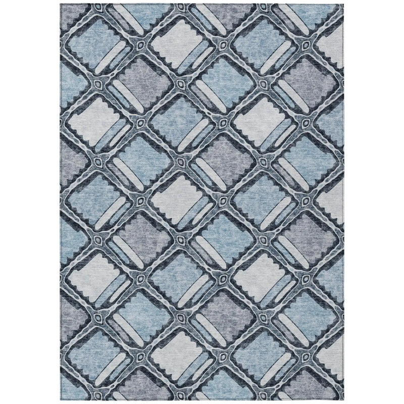9' X 12' Sky Blue And Blue Geometric Washable Indoor Outdoor Area Rug Homeroots Outdoor