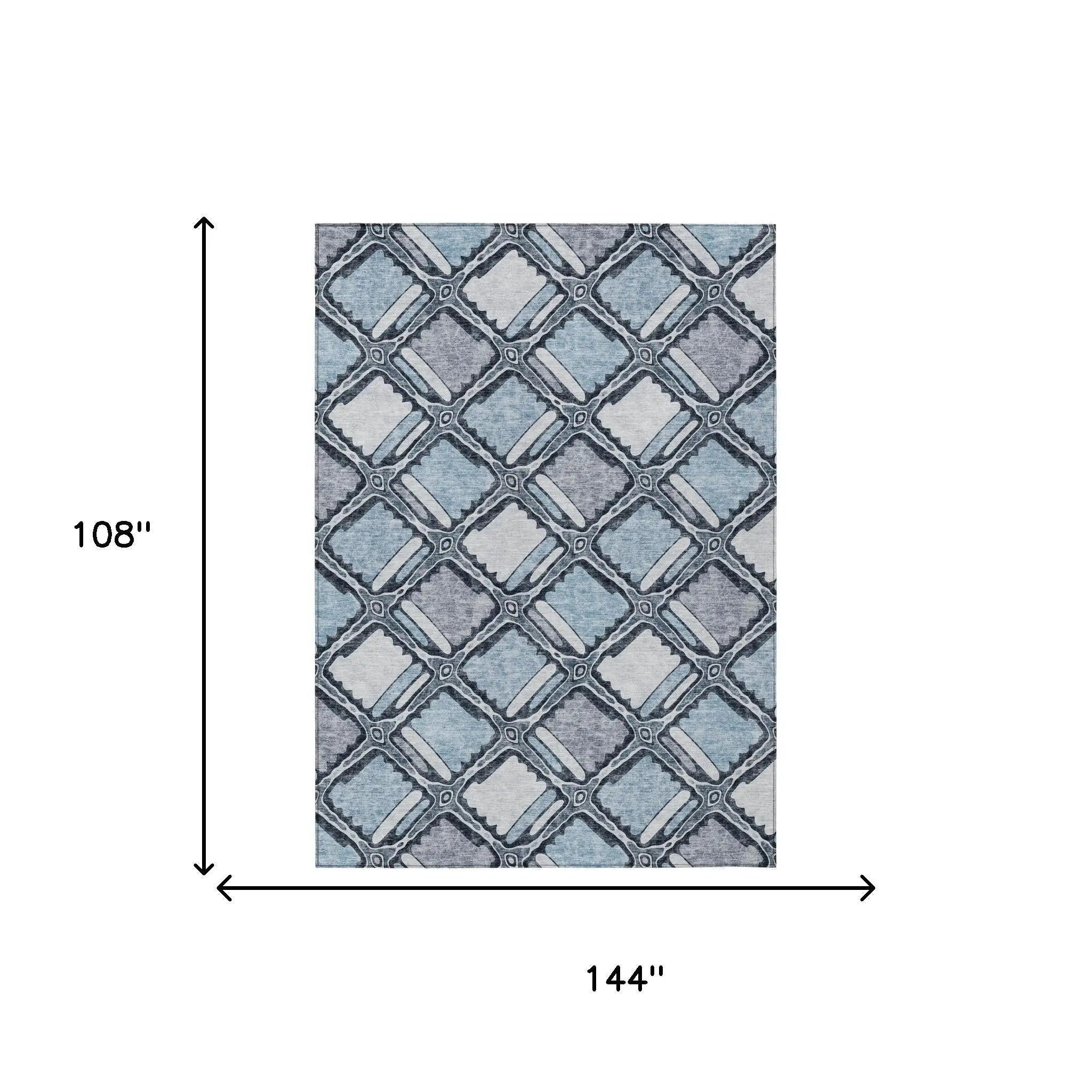 9' X 12' Sky Blue And Blue Geometric Washable Indoor Outdoor Area Rug Homeroots Outdoor