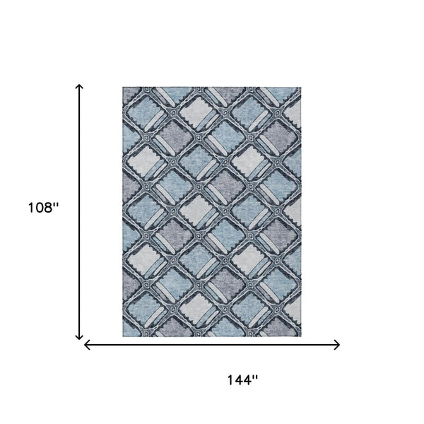 9' X 12' Sky Blue And Blue Geometric Washable Indoor Outdoor Area Rug Homeroots Outdoor