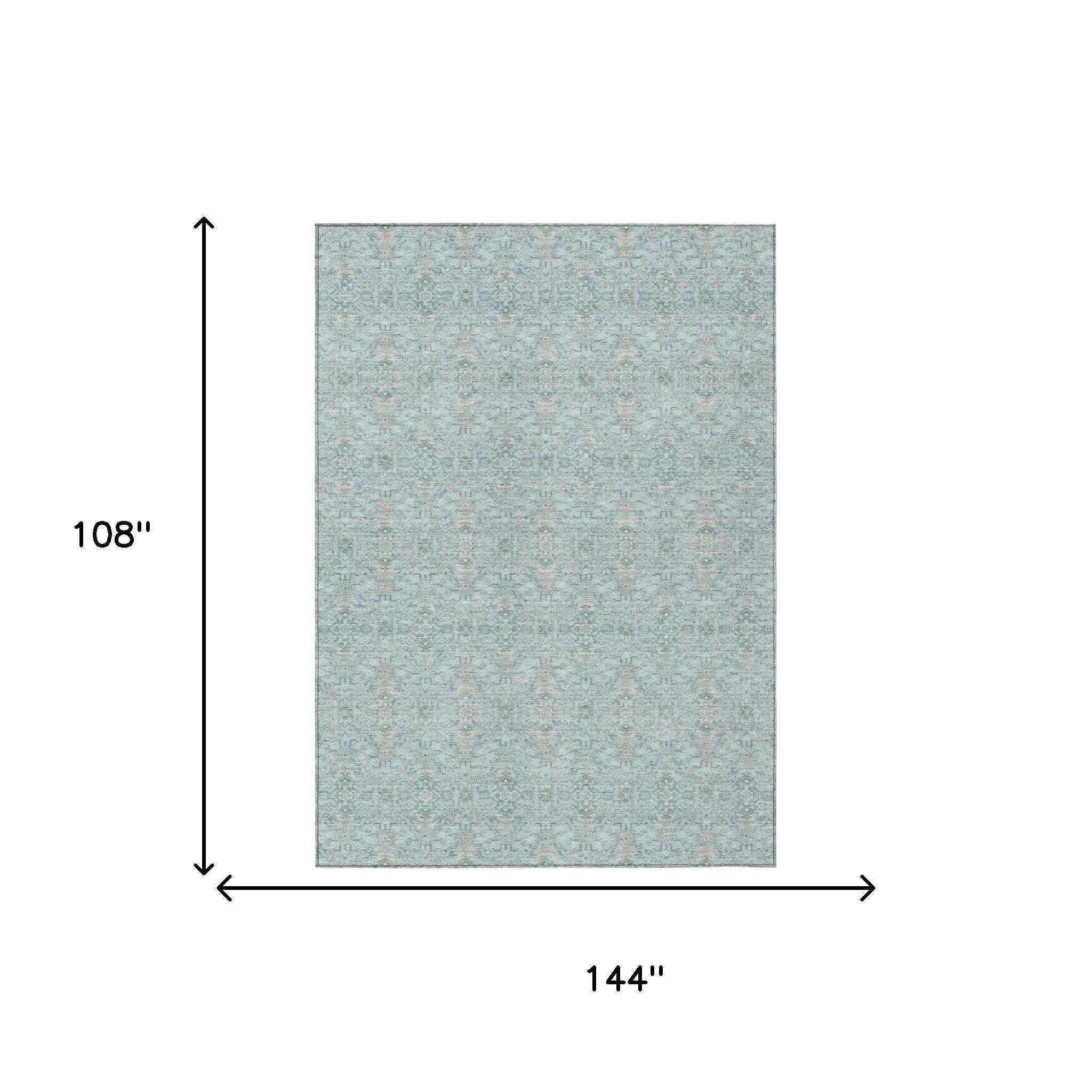 9' X 12' Sky Blue And Blue Oriental Washable Indoor Outdoor Area Rug Homeroots Outdoor