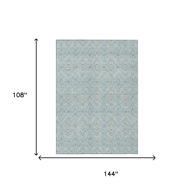 9' X 12' Sky Blue And Blue Oriental Washable Indoor Outdoor Area Rug Homeroots Outdoor