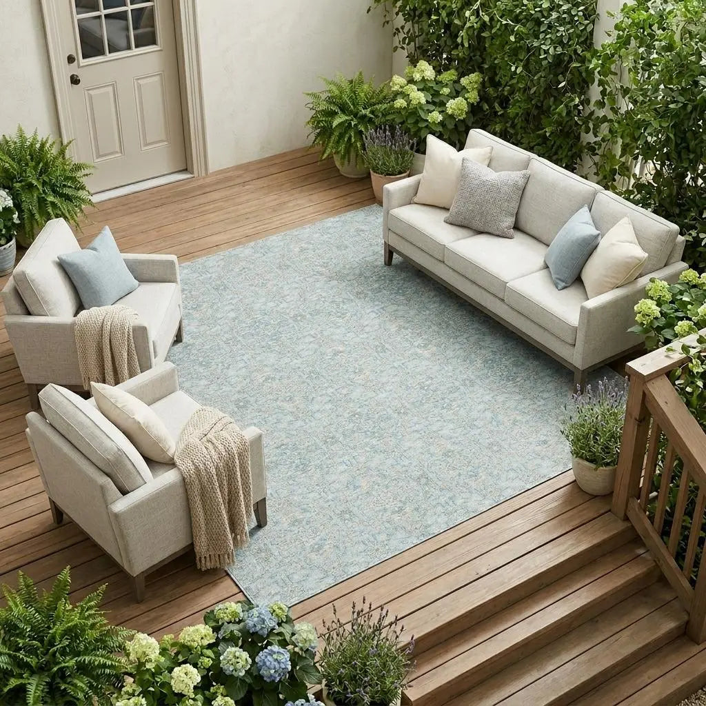 9' X 12' Sky Blue And Blue Oriental Washable Indoor Outdoor Area Rug Homeroots Outdoor