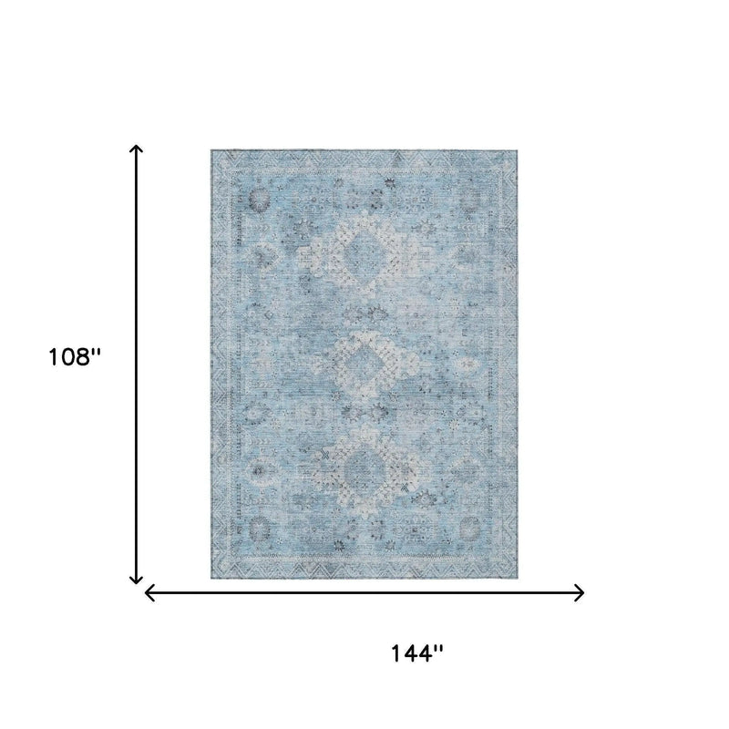 9' X 12' Sky Blue And Blue Oriental Washable Indoor Outdoor Area Rug Homeroots Outdoor