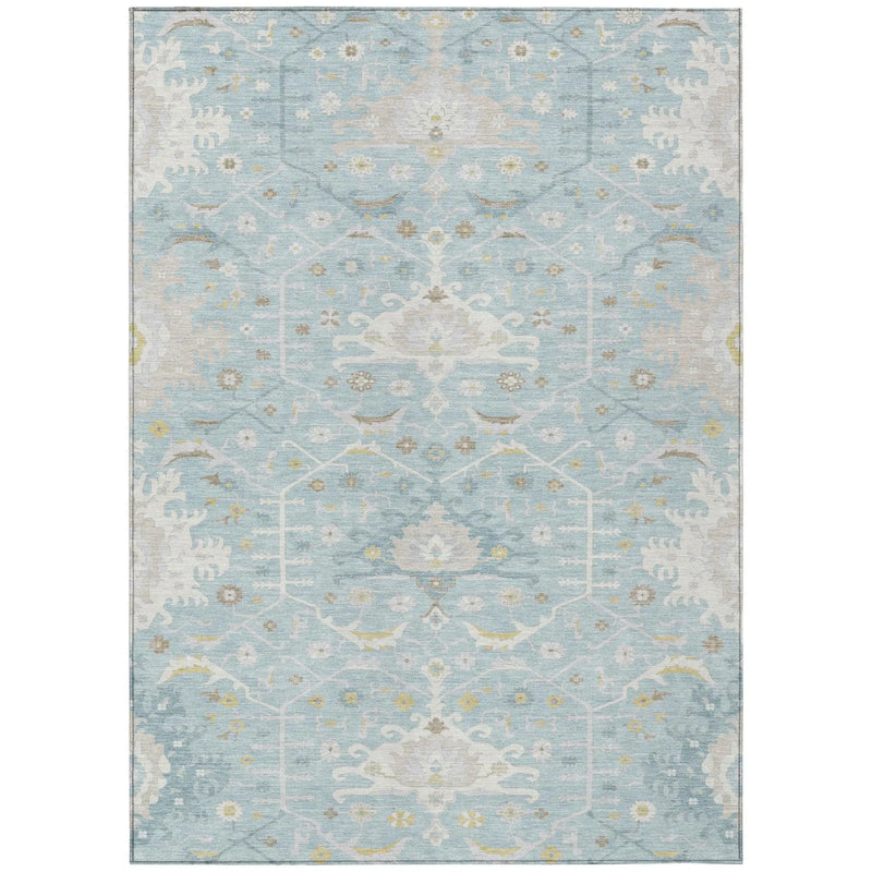 9' X 12' Sky Blue And Blue Oriental Washable Indoor Outdoor Area Rug Homeroots Outdoor