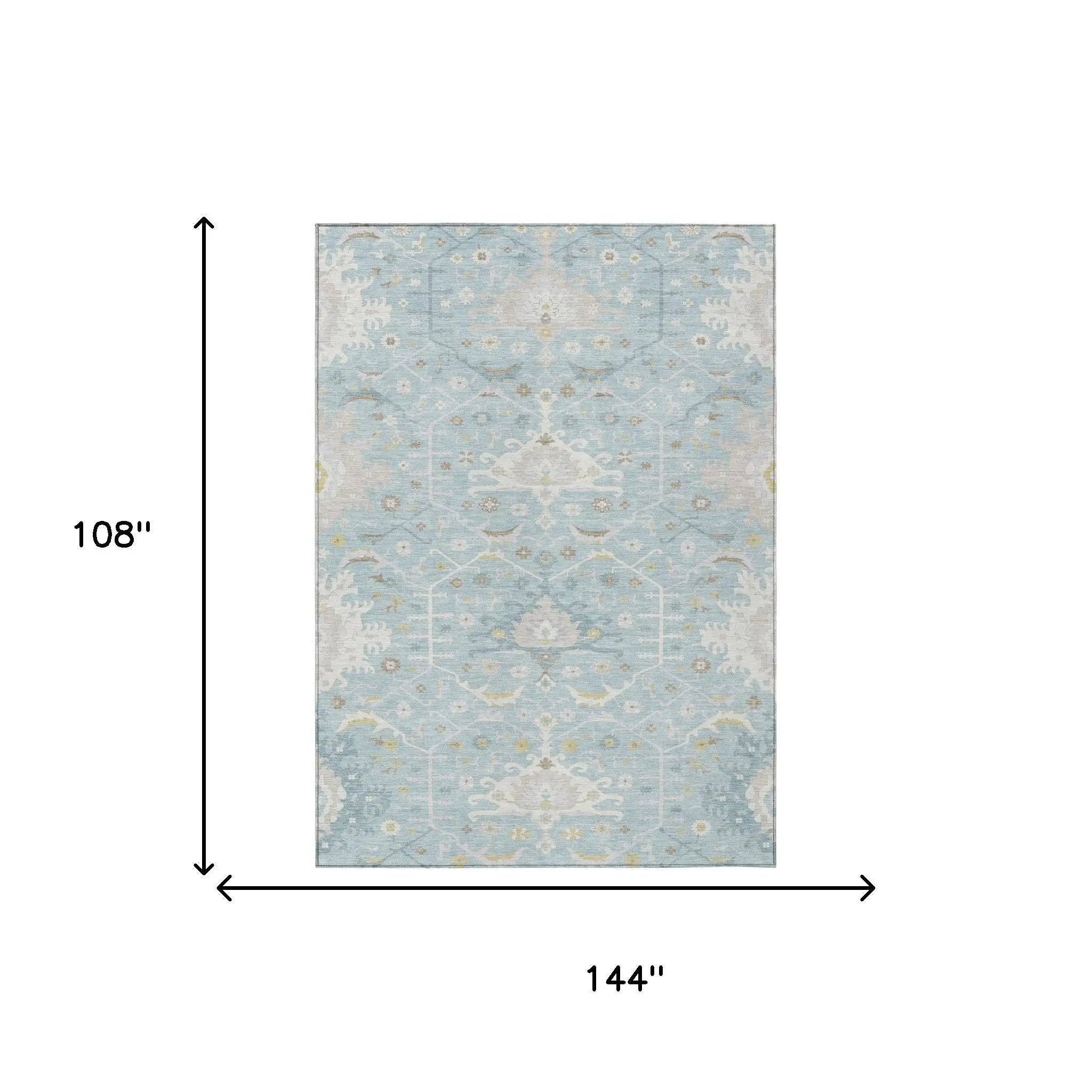 9' X 12' Sky Blue And Blue Oriental Washable Indoor Outdoor Area Rug Homeroots Outdoor