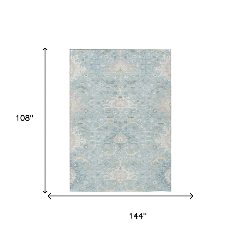 9' X 12' Sky Blue And Blue Oriental Washable Indoor Outdoor Area Rug Homeroots Outdoor