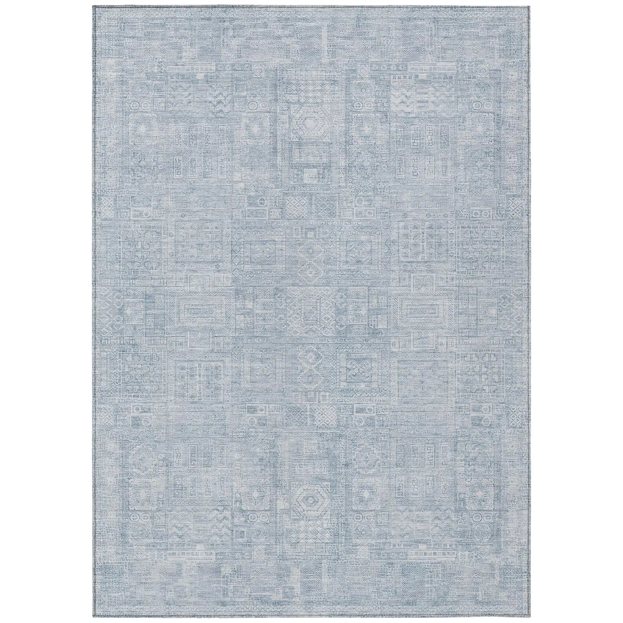 9' X 12' Sky Blue And Blue Oriental Washable Indoor Outdoor Area Rug Homeroots Outdoor