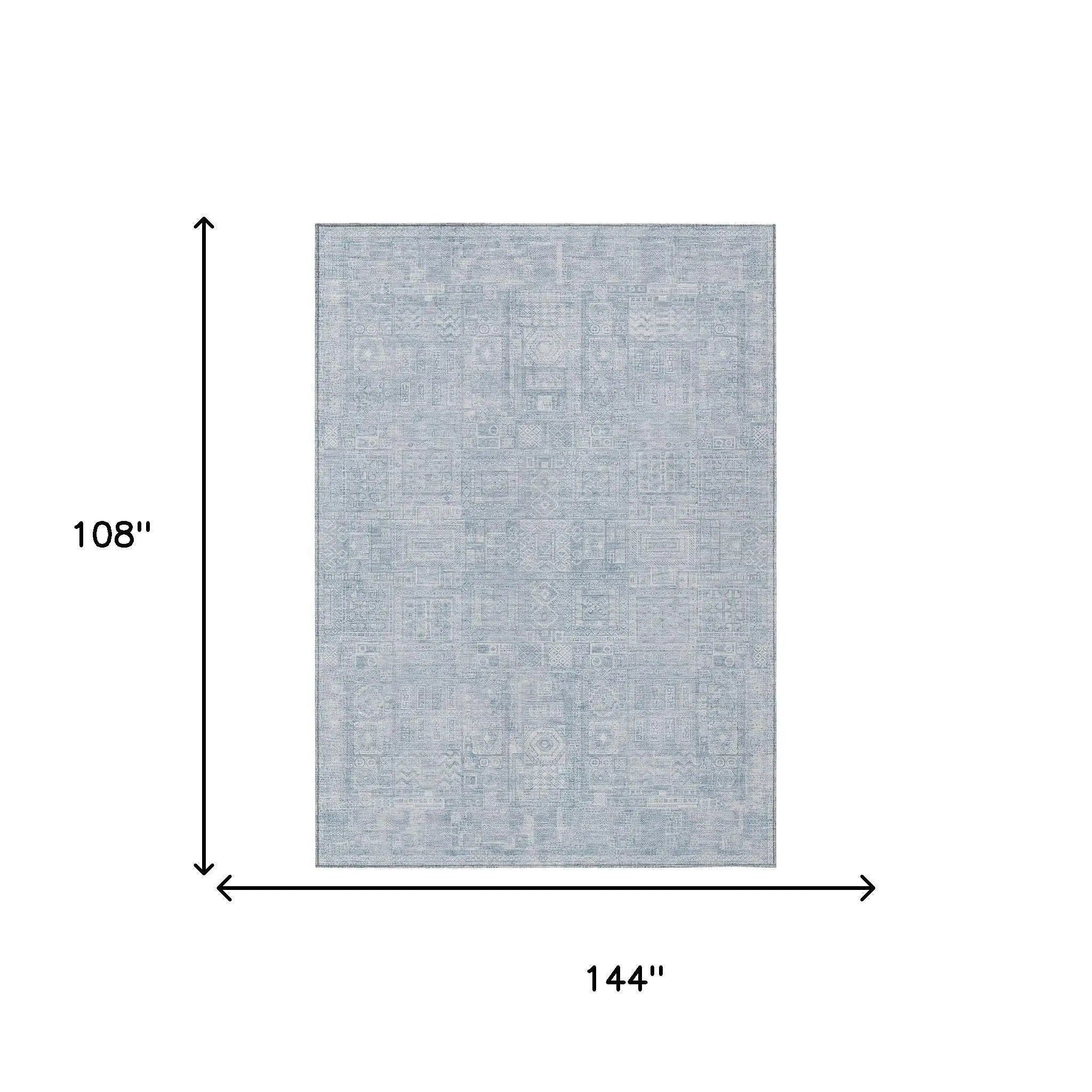 9' X 12' Sky Blue And Blue Oriental Washable Indoor Outdoor Area Rug Homeroots Outdoor