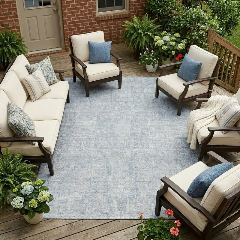 9' X 12' Sky Blue And Blue Oriental Washable Indoor Outdoor Area Rug Homeroots Outdoor