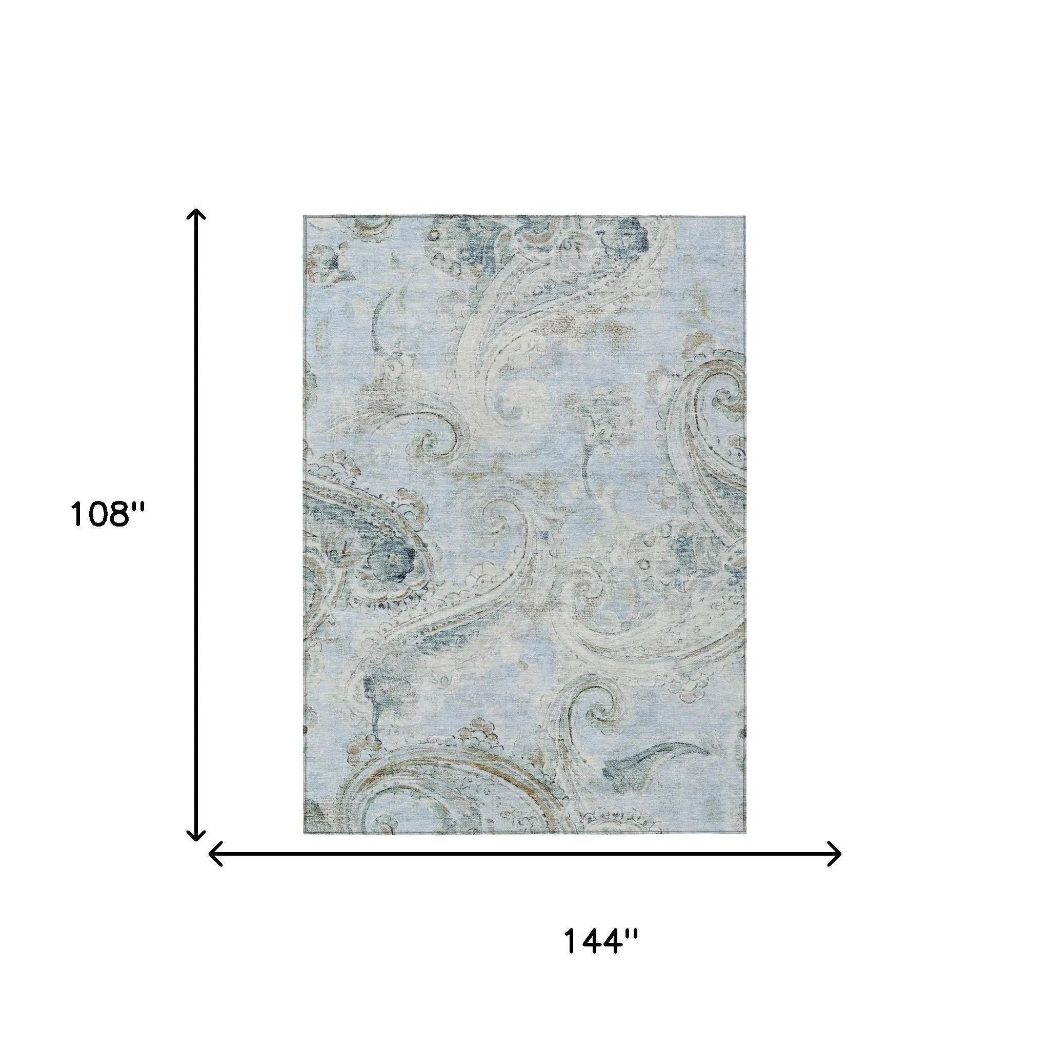 9' X 12' Sky Blue And Blue Paisley Washable Indoor Outdoor Area Rug Homeroots Outdoor