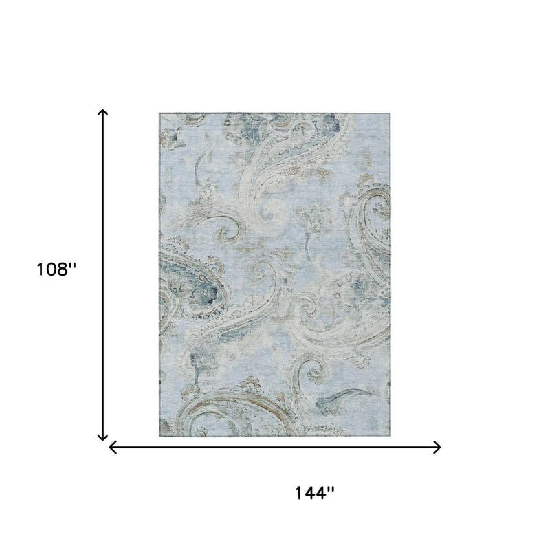 9' X 12' Sky Blue And Blue Paisley Washable Indoor Outdoor Area Rug Homeroots Outdoor
