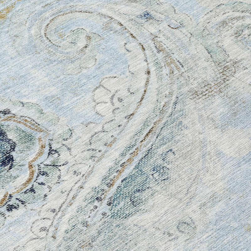 9' X 12' Sky Blue And Blue Paisley Washable Indoor Outdoor Area Rug Homeroots Outdoor