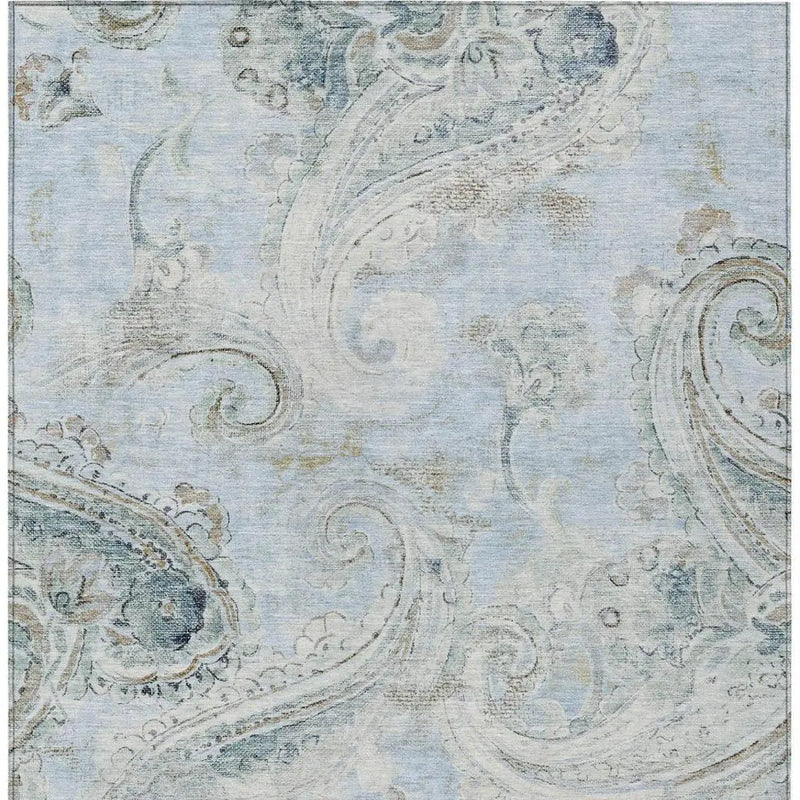 9' X 12' Sky Blue And Blue Paisley Washable Indoor Outdoor Area Rug Homeroots Outdoor