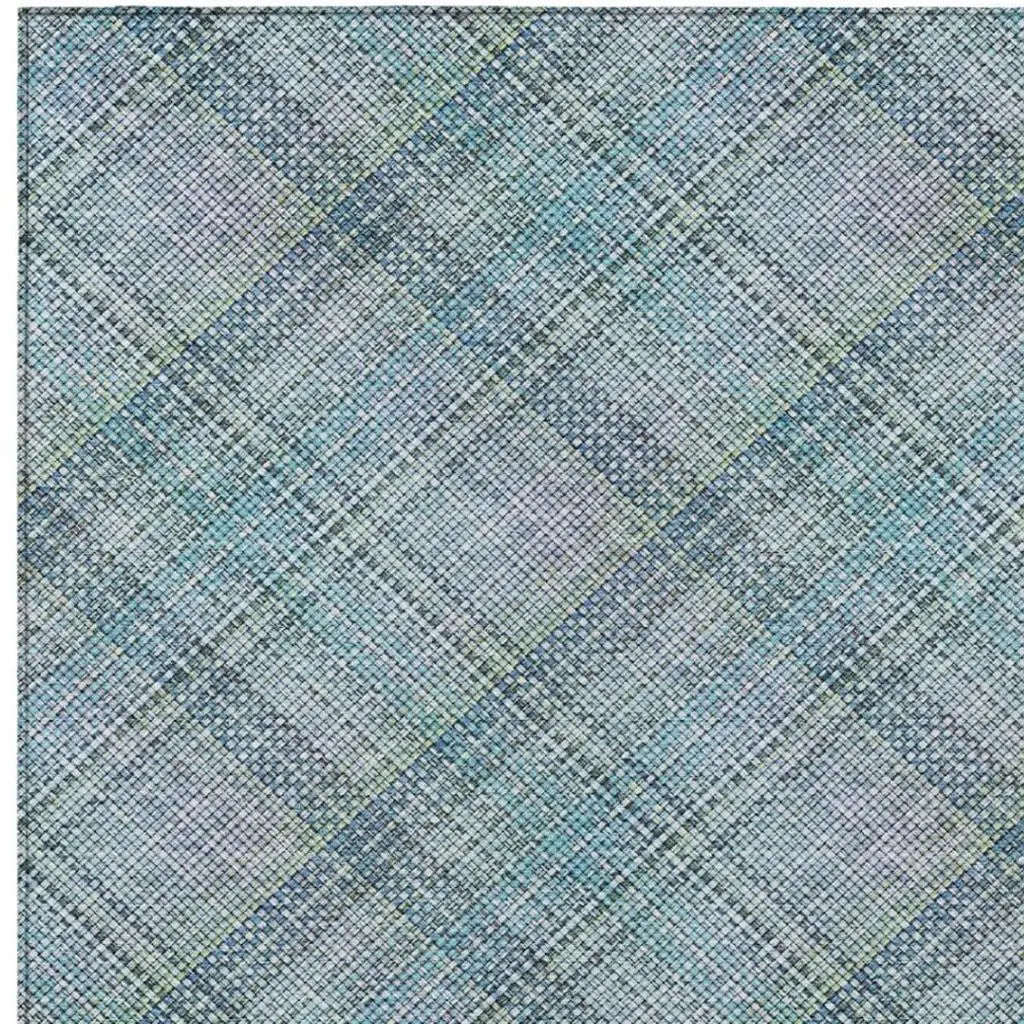 9' X 12' Sky Blue And Blue Plaid Washable Indoor Outdoor Area Rug Homeroots Outdoor