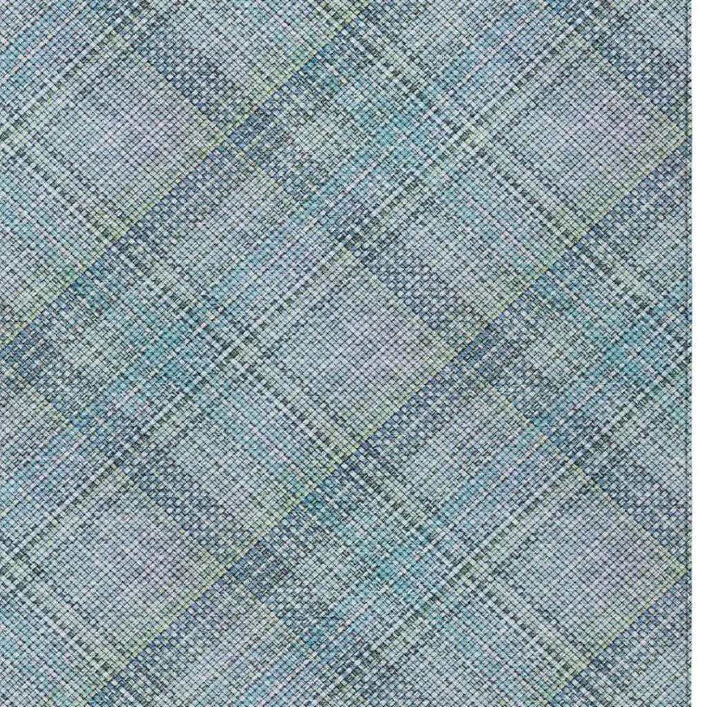 9' X 12' Sky Blue And Blue Plaid Washable Indoor Outdoor Area Rug Homeroots Outdoor