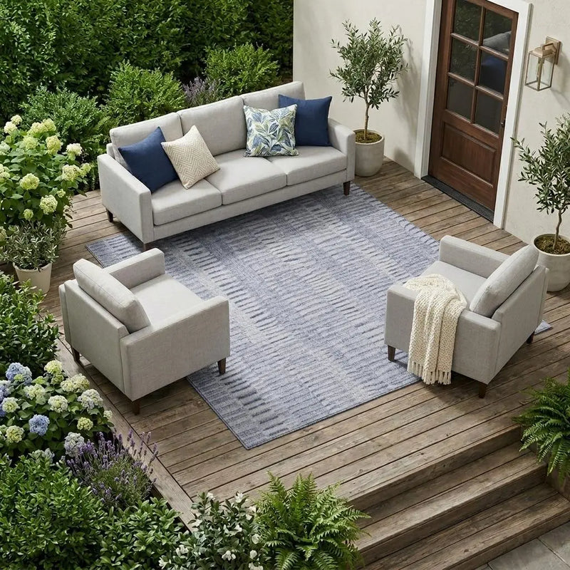 9' X 12' Sky Blue And Blue Striped Washable Indoor Outdoor Area Rug Homeroots Outdoor