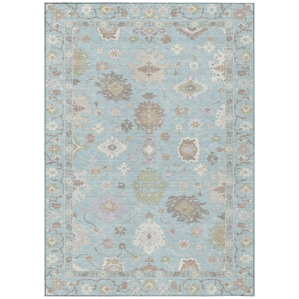 9' X 12' Sky Blue And Copper Oriental Washable Indoor Outdoor Area Rug Homeroots Outdoor