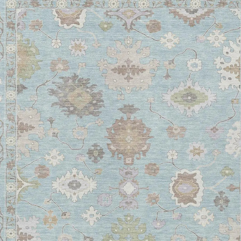 9' X 12' Sky Blue And Copper Oriental Washable Indoor Outdoor Area Rug Homeroots Outdoor