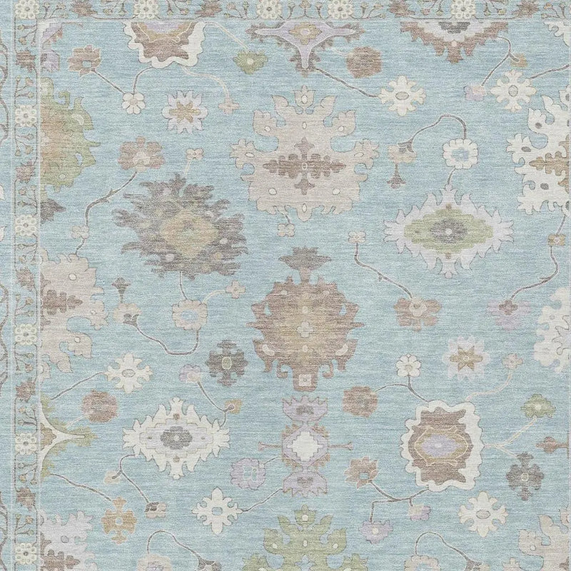9' X 12' Sky Blue And Copper Oriental Washable Indoor Outdoor Area Rug Homeroots Outdoor