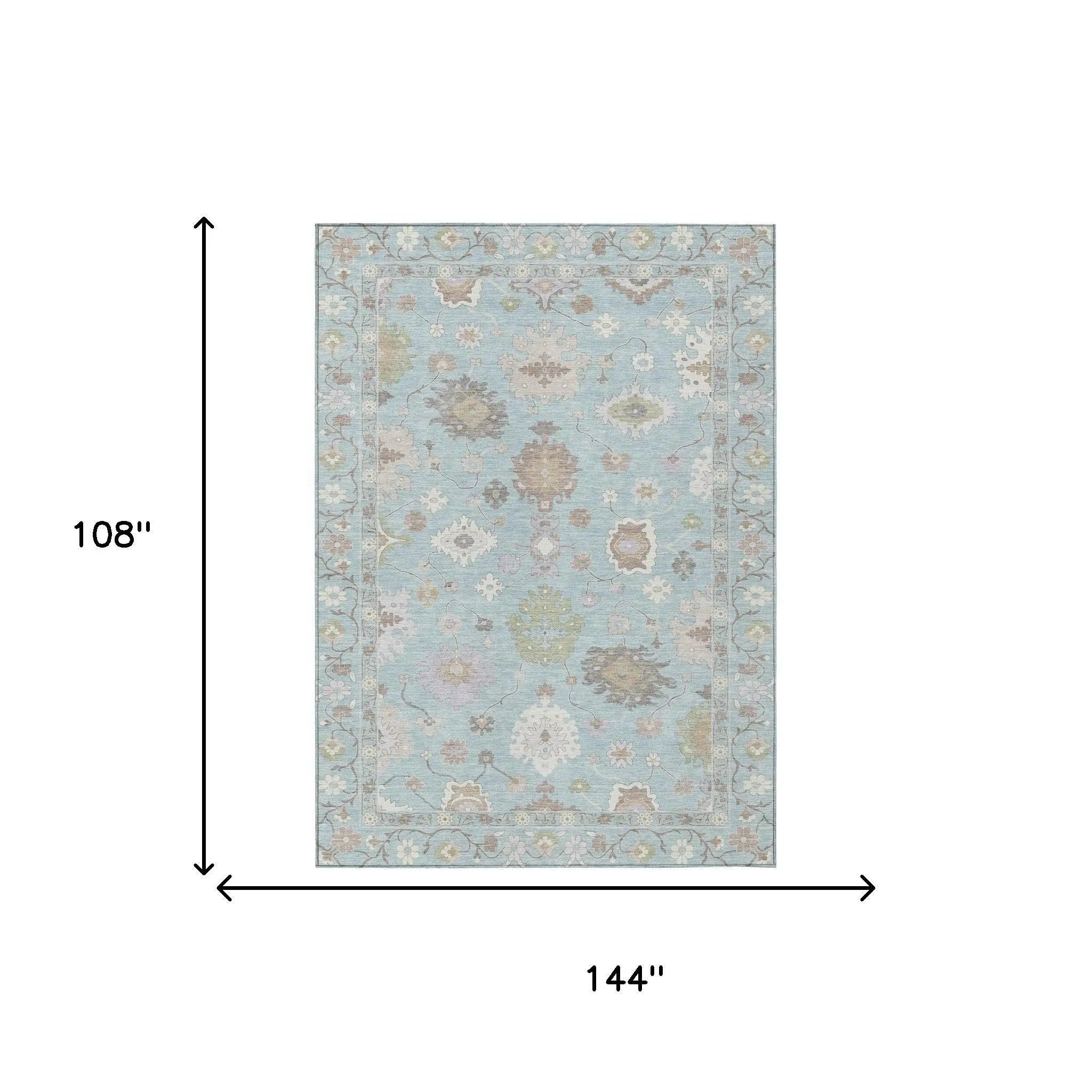9' X 12' Sky Blue And Copper Oriental Washable Indoor Outdoor Area Rug Homeroots Outdoor
