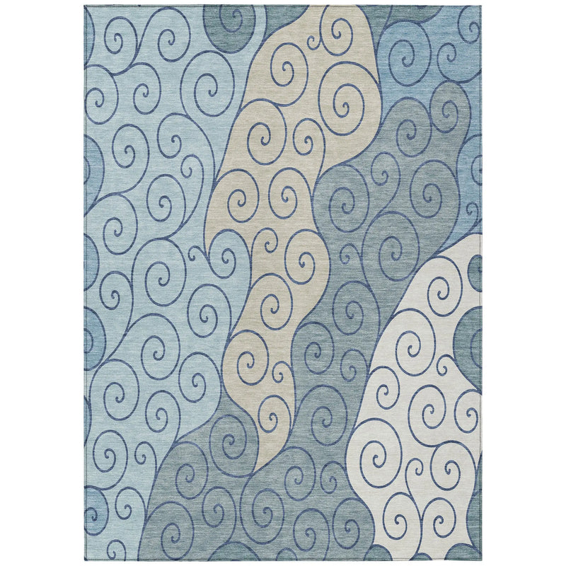9' X 12' Sky Blue And Denim Blue Abstract Washable Indoor Outdoor Area Rug Homeroots Outdoor