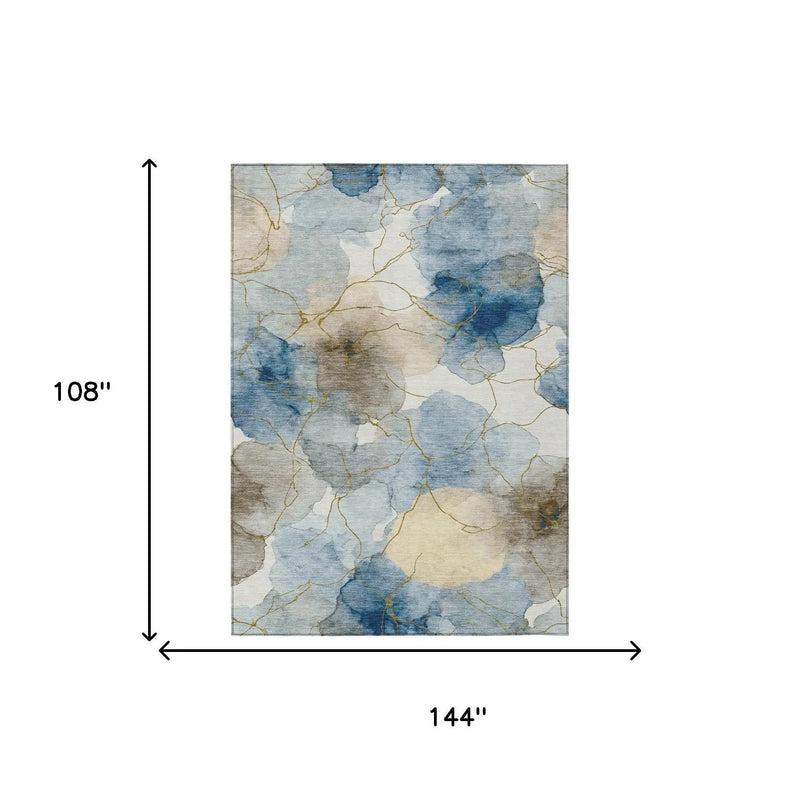 9' X 12' Sky Blue And Denim Blue Abstract Washable Indoor Outdoor Area Rug Homeroots Outdoor