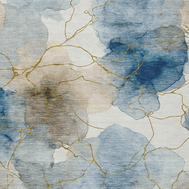 9' X 12' Sky Blue And Denim Blue Abstract Washable Indoor Outdoor Area Rug Homeroots Outdoor