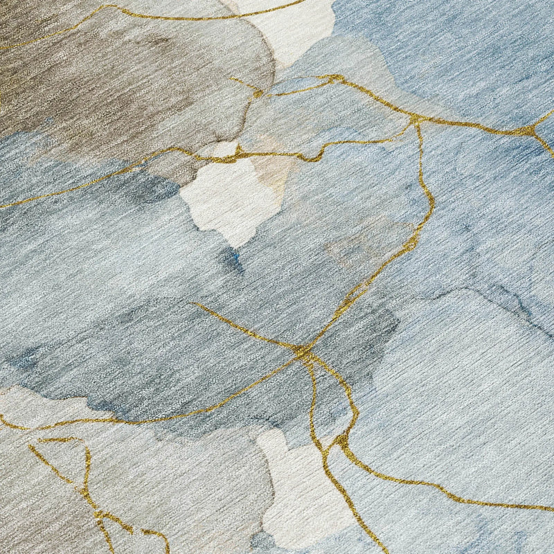9' X 12' Sky Blue And Denim Blue Abstract Washable Indoor Outdoor Area Rug Homeroots Outdoor