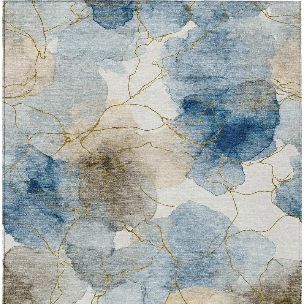 9' X 12' Sky Blue And Denim Blue Abstract Washable Indoor Outdoor Area Rug Homeroots Outdoor