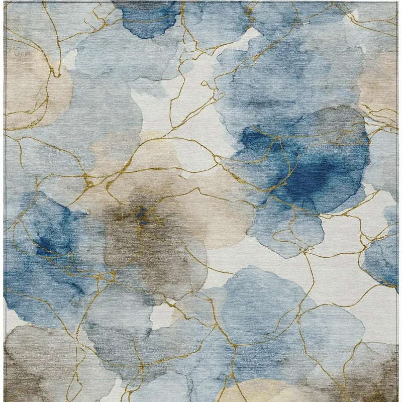 9' X 12' Sky Blue And Denim Blue Abstract Washable Indoor Outdoor Area Rug Homeroots Outdoor