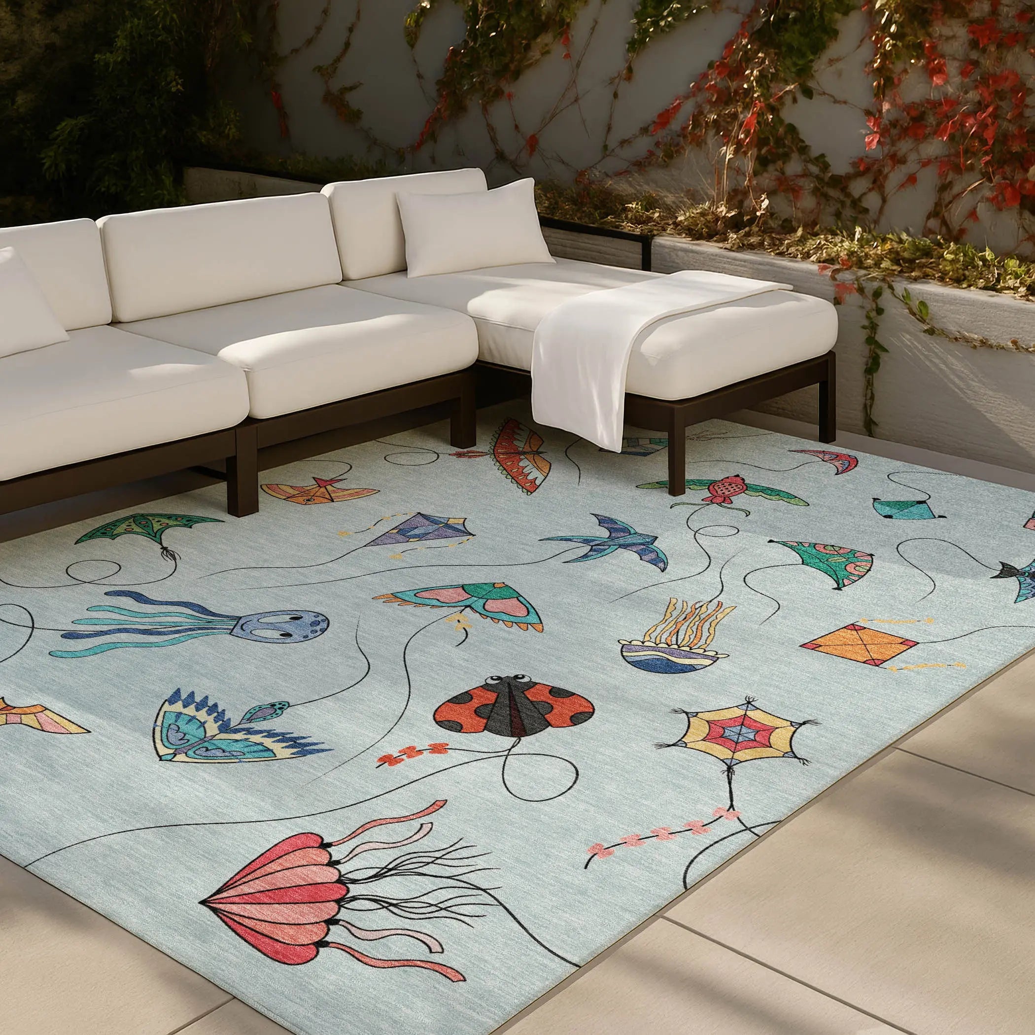 9' X 12' Sky Blue And Gold Geometric Washable Indoor Outdoor Area Rug Homeroots Outdoor