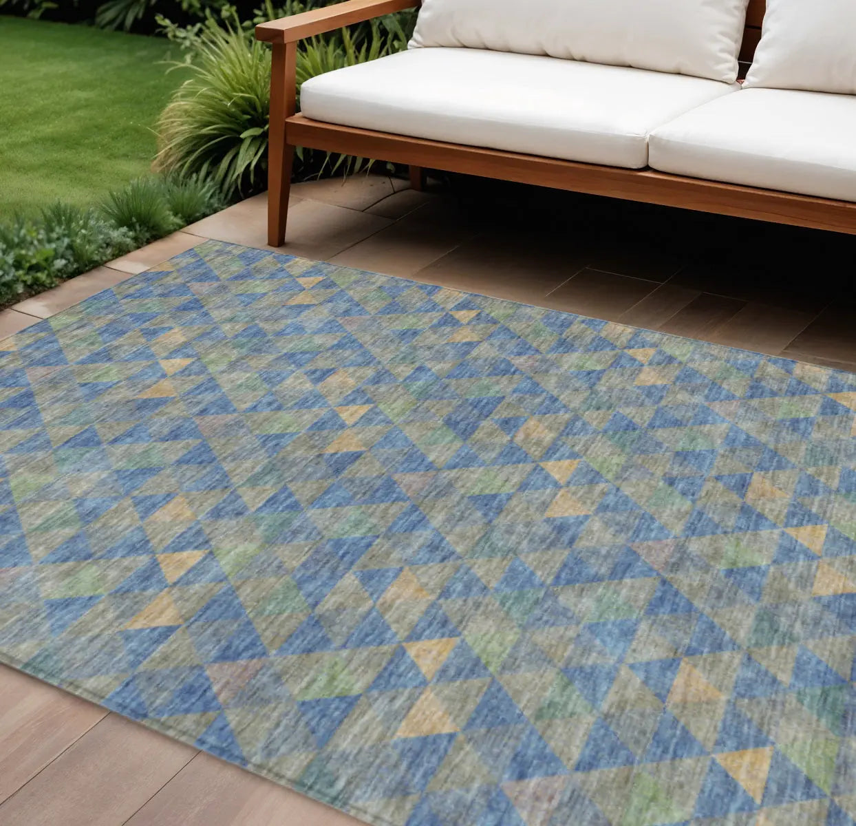 9' X 12' Sky Blue And Gray Geometric Washable Indoor Outdoor Area Rug Homeroots Outdoor