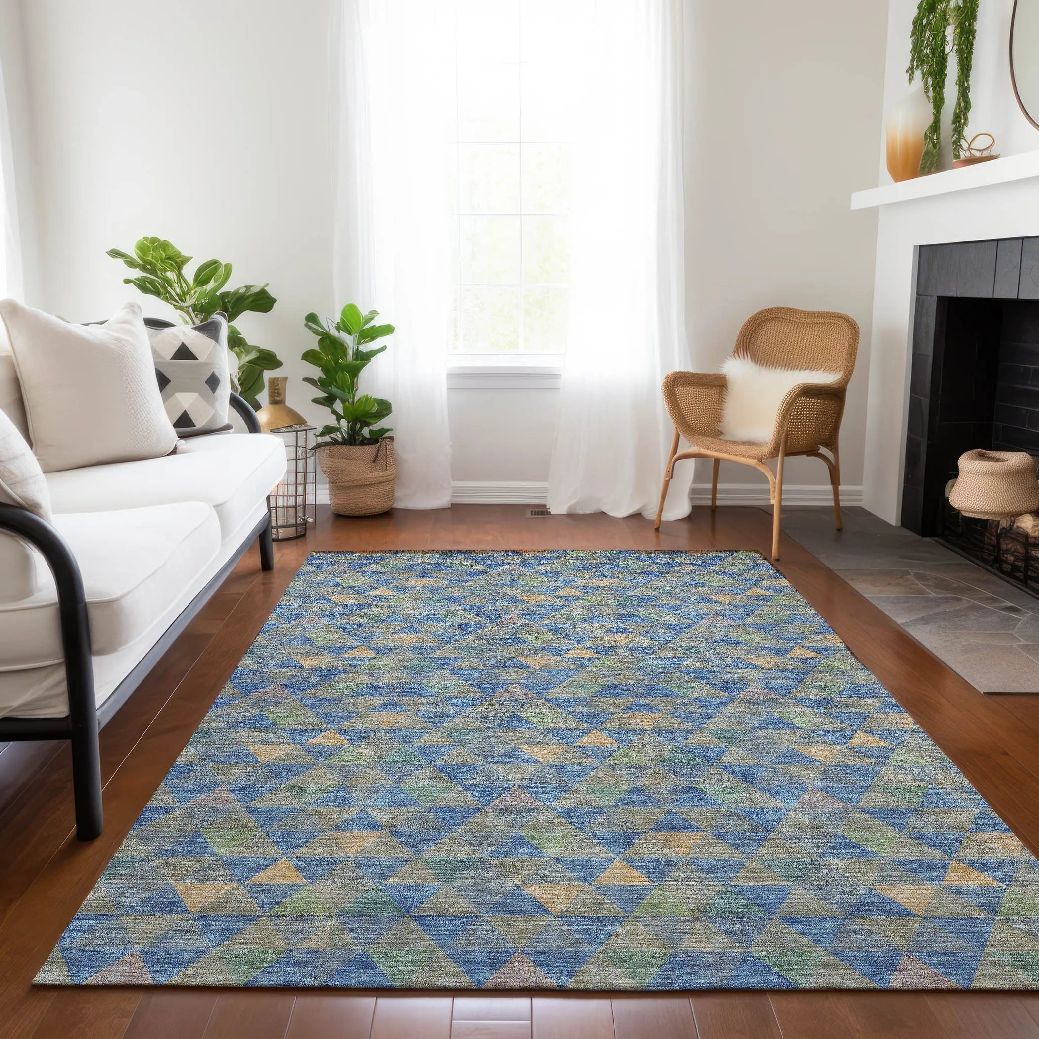 9' X 12' Sky Blue And Gray Geometric Washable Indoor Outdoor Area Rug Homeroots Outdoor