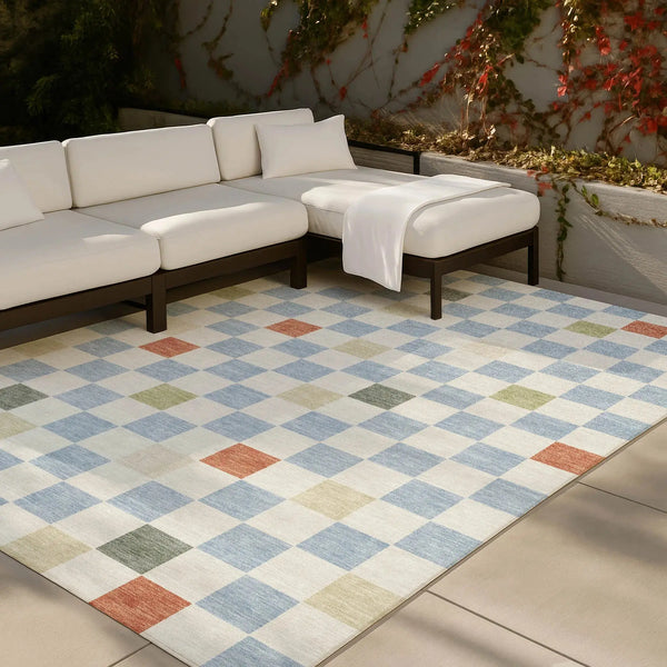 9' X 12' Sky Blue And Gray Geometric Washable Indoor Outdoor Area Rug Homeroots Outdoor