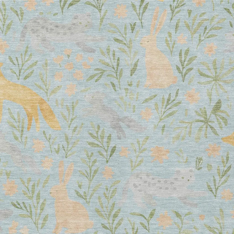 9' X 12' Sky Blue And Green Botanical Leaves Washable Indoor Outdoor Area Rug Homeroots Outdoor
