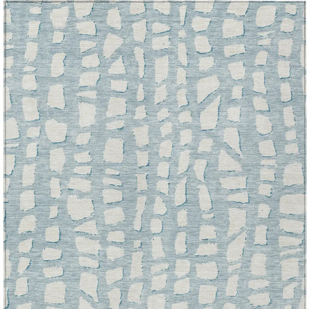9' X 12' Sky Blue And Ivory Abstract Washable Indoor Outdoor Area Rug Homeroots Outdoor