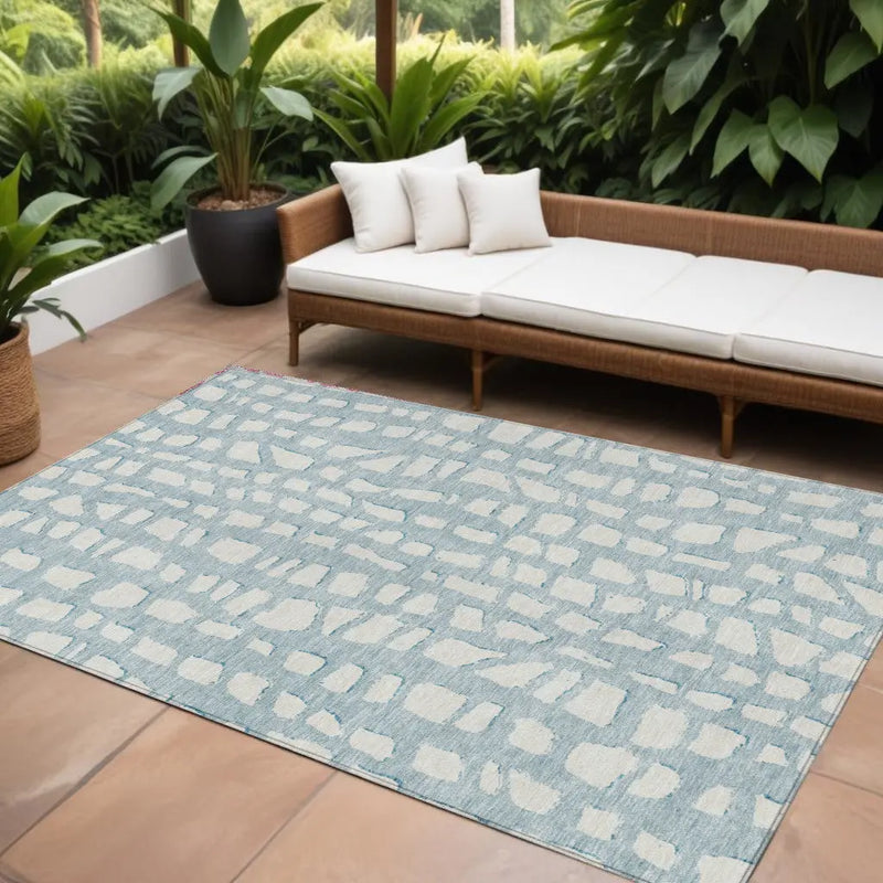 9' X 12' Sky Blue And Ivory Abstract Washable Indoor Outdoor Area Rug Homeroots Outdoor
