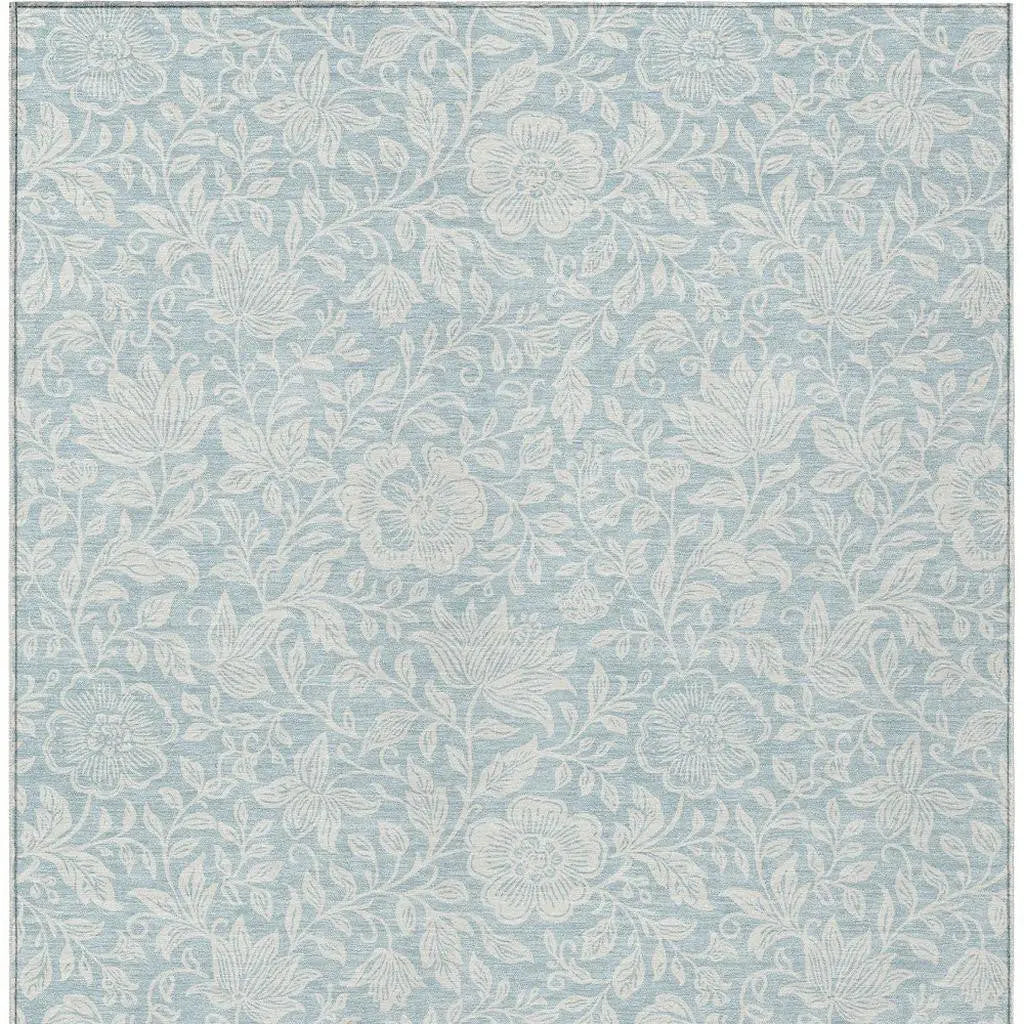 9' X 12' Sky Blue And Ivory Floral Washable Indoor Outdoor Area Rug Homeroots Outdoor